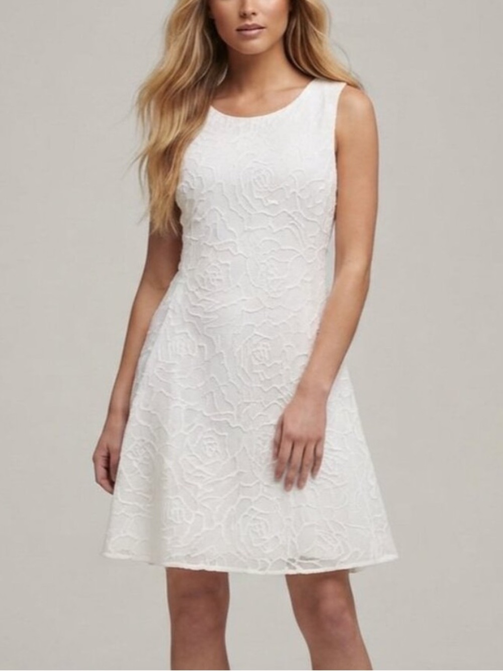 DKNY White Textured Mesh Fit And Flare Dress Size 2 - 39942